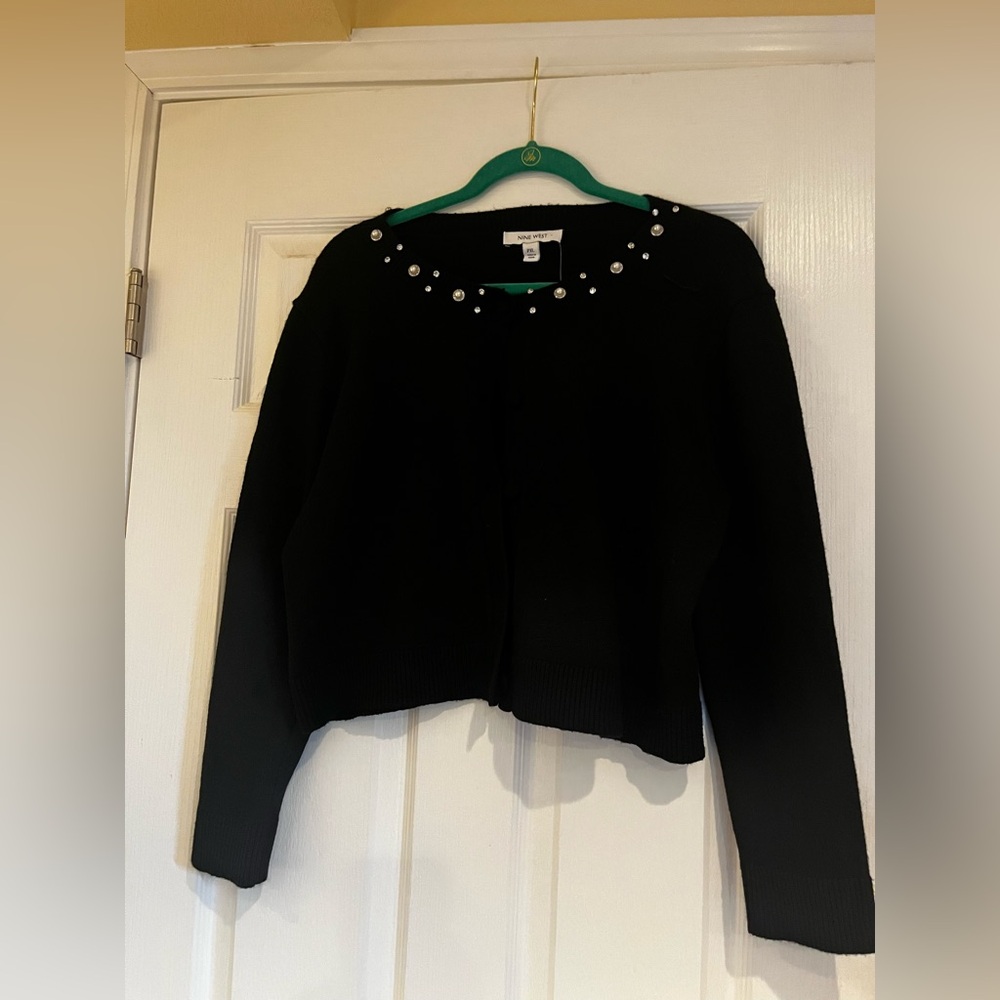 Nine West Embellished Black Cardigan Sweater Size PXL NWT